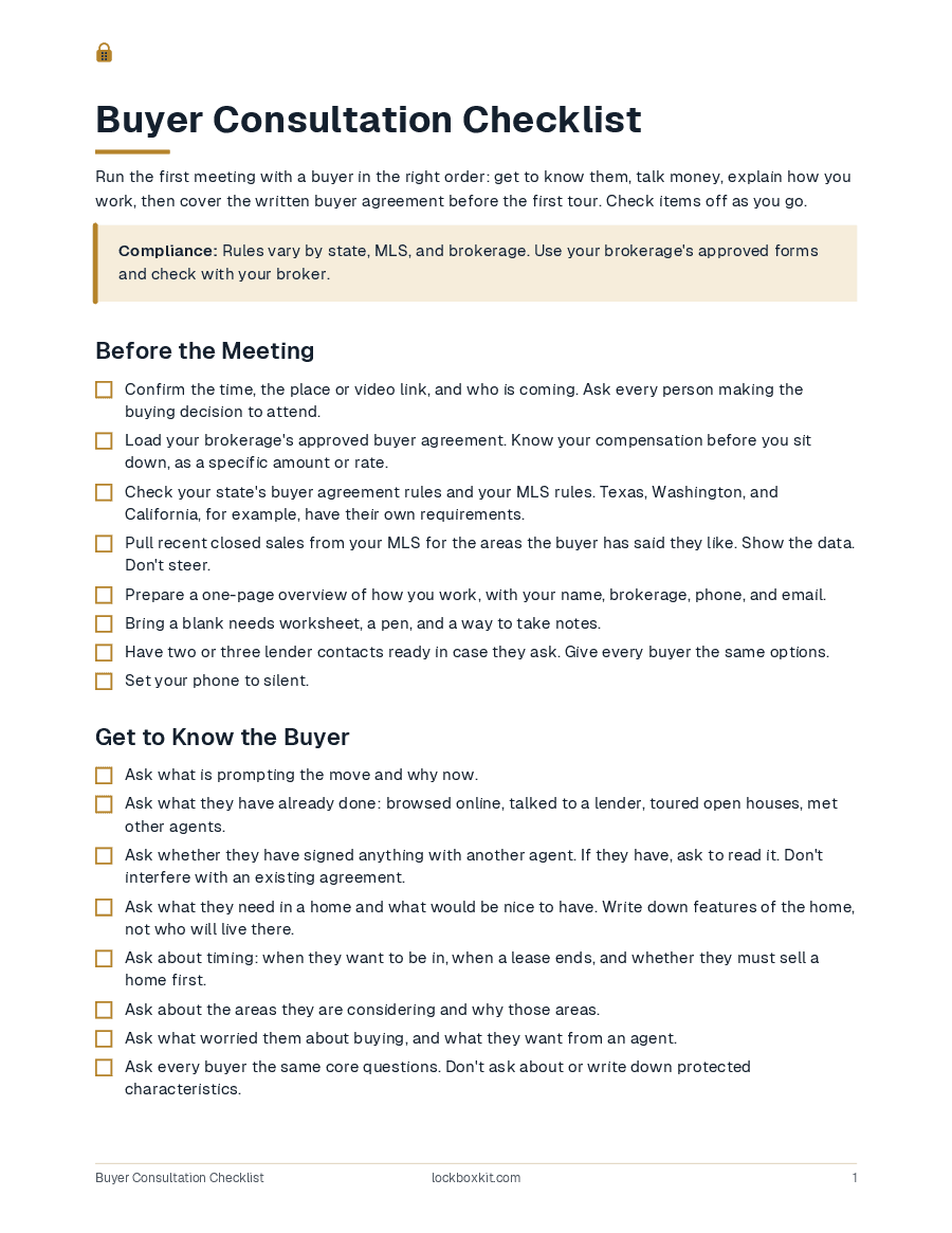 Buyer Consultation Checklist, page 1