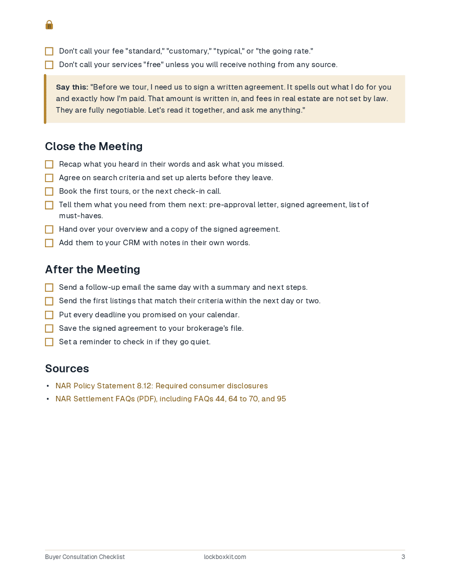 Buyer Consultation Checklist, page 3