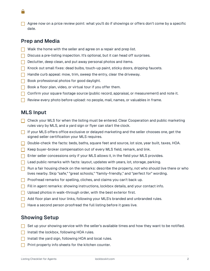Listing Checklist for Agents, page 2