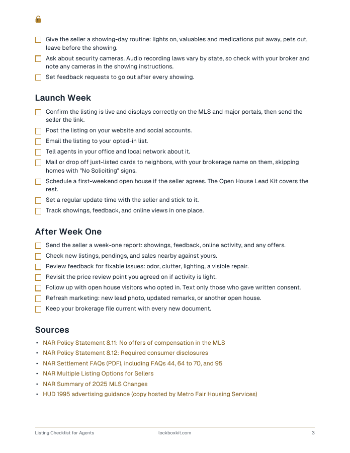 Listing Checklist for Agents, page 3