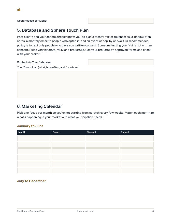 Real Estate Business Plan Template, page 4