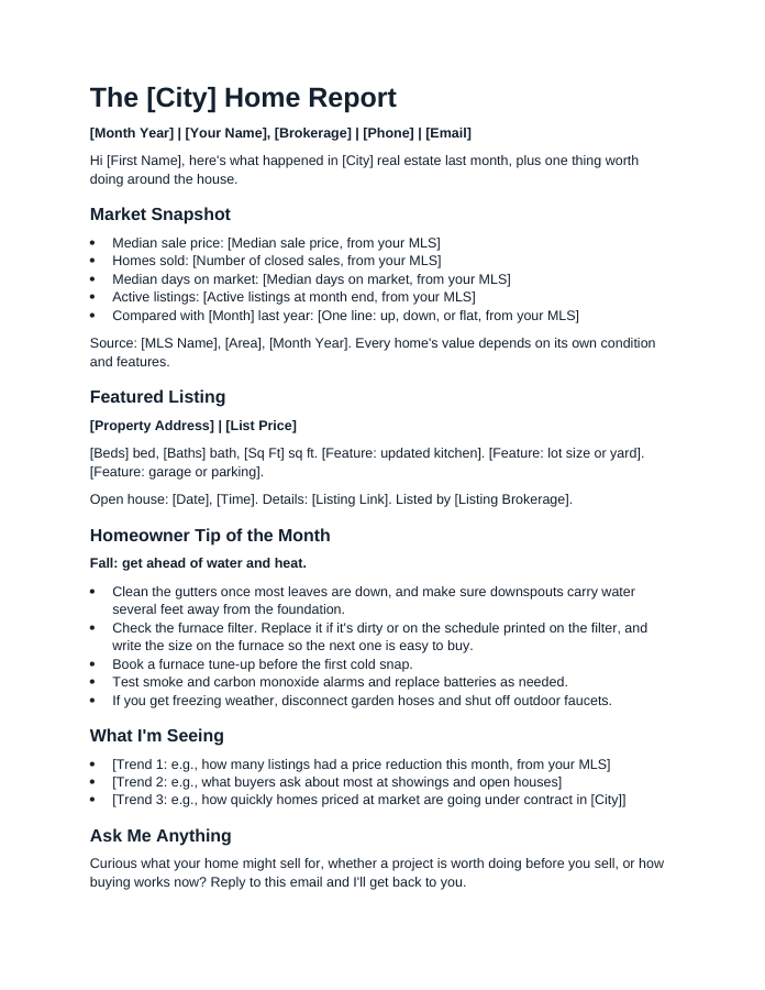 Real Estate Newsletter Template, page 1