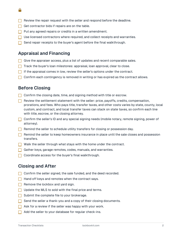Transaction Checklists (Seller + Buyer Side), page 2