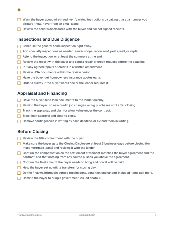Transaction Checklists (Seller + Buyer Side), page 4