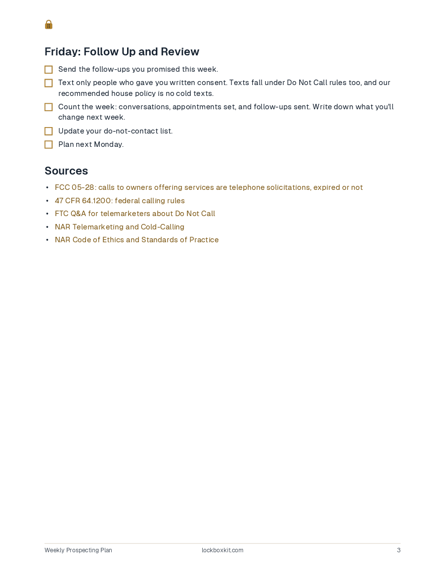 Weekly Prospecting Plan, page 3